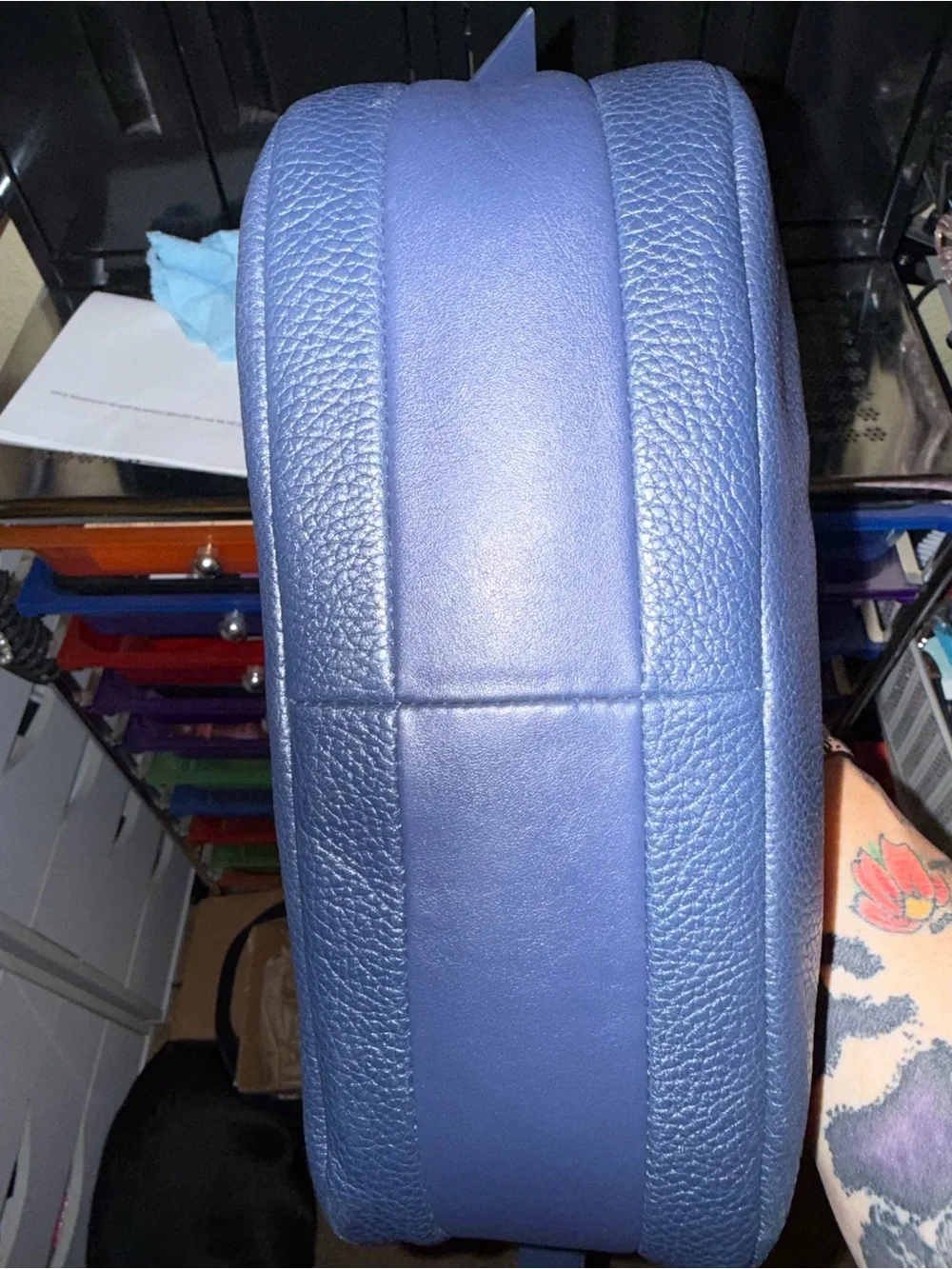 kate spade navy pebbled leather tote with gold logo